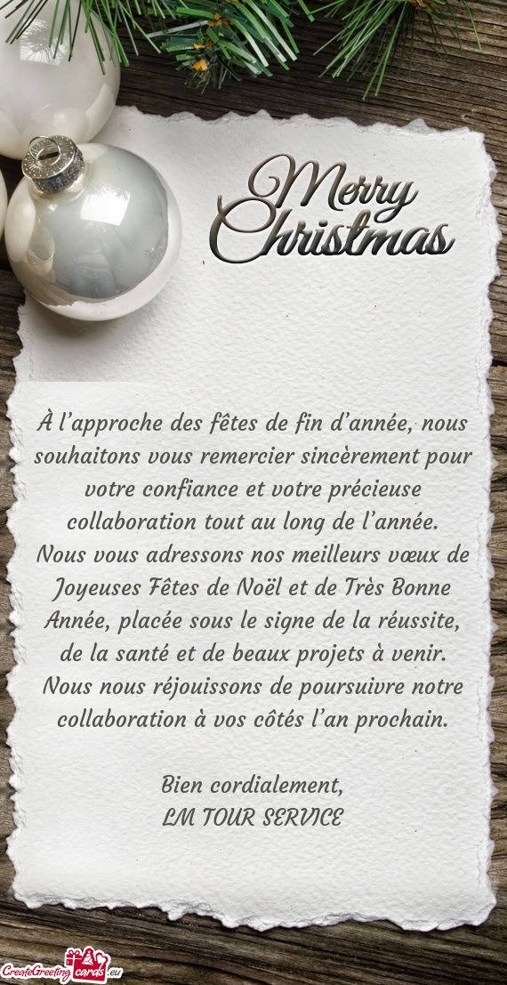 À l’approche des fêtes de fin d’année, nous souhaitons vous remercier sincèrement pour votre