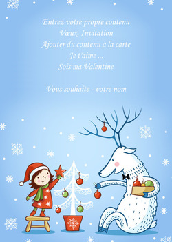 Carte de Noël avec une fille et un renne